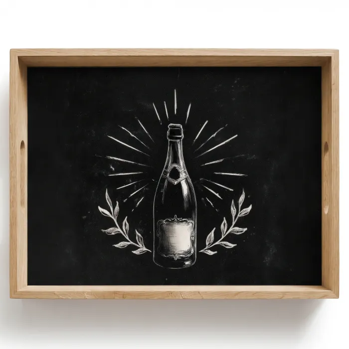 Champagnefles - Lauriertakken - Zwarte achtergrond Dienblad Rechthoek middel -z3d_shopping