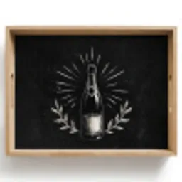 Champagnefles - Lauriertakken - Zwarte achtergrond Dienblad Rechthoek middel -z3d_shopping