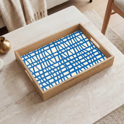 Ruitpatroon - Blauw - Crème Dienblad Rechthoek middel 911 -sfeer1