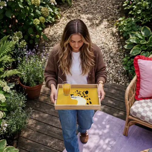 Cheetah - Illustratie - Geel Dienblad Rechthoek middel -sfeer5