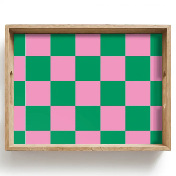 Schaakbord patroon - Groen - Roze - Blokjes Dienblad Rechthoek middel -z3d_shopping