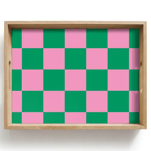 Schaakbord patroon - Groen - Roze - Blokjes Dienblad Rechthoek middel -z3d_shopping