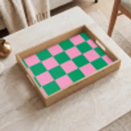 Schaakbord patroon - Groen - Roze - Blokjes Dienblad Rechthoek middel -sfeer1