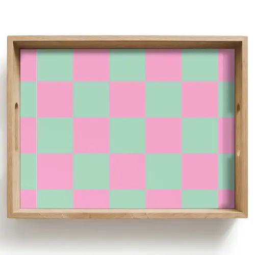 Schaakbord patroon - Groen - Roze - Blokjes Dienblad Rechthoek middel -z3d_shopping