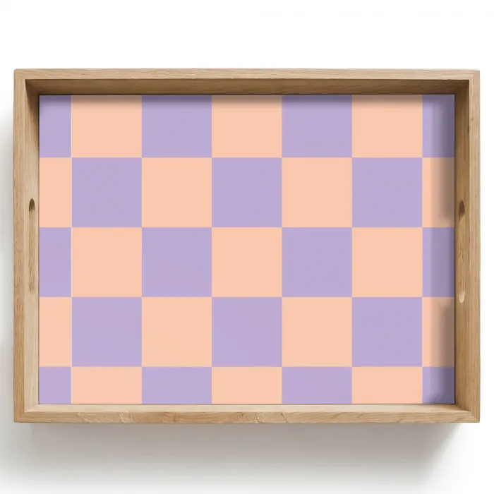 Schaakbord patroon - Paars - Roze - Blokjes Dienblad Rechthoek middel -z3d_shopping