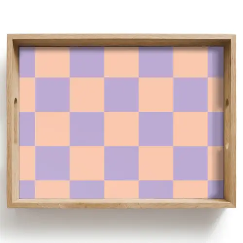 Schaakbord patroon - Paars - Roze - Blokjes Dienblad Rechthoek middel -z3d_shopping