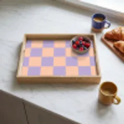 Schaakbord patroon - Paars - Roze - Blokjes Dienblad Rechthoek middel -sfeer2