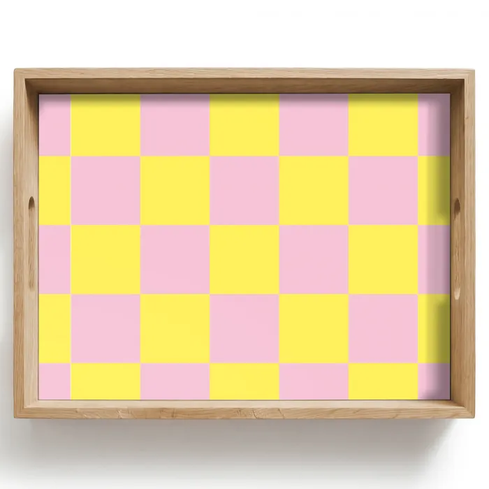 Schaakbord patroon - Geel - Roze - Blokjes Dienblad Rechthoek middel -z3d_shopping
