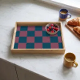 Schaakbord print - Blauw - Rood - Blokjes Dienblad Rechthoek middel -sfeer2