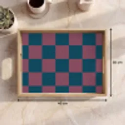 Schaakbord print - Blauw - Rood - Blokjes Dienblad Rechthoek middel -USP_Formaat