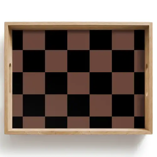 Schaakbord print - Bruin - Zwart - Blokjes Dienblad Rechthoek middel -z3d_shopping