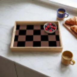 Schaakbord print - Bruin - Zwart - Blokjes Dienblad Rechthoek middel -sfeer2