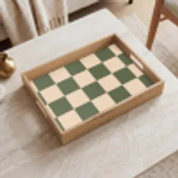 Schaakbord print - Groen - Beige - Blokjes Dienblad Rechthoek middel -sfeer1