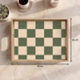 Schaakbord print - Groen - Beige - Blokjes Dienblad Rechthoek middel -USP_Formaat