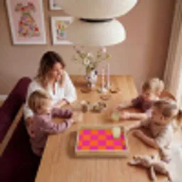 Schaakbord print - Oranje - Roze - Blokjes Dienblad Rechthoek middel -sfeer4