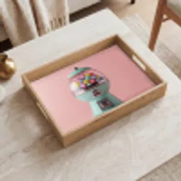 Kauwgom - Retro - Snoep - Roze Dienblad Rechthoek middel -sfeer1