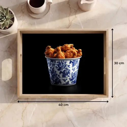 Kip - Bucket - Delfts blauw - Lekker Dienblad Rechthoek middel -USP_Formaat