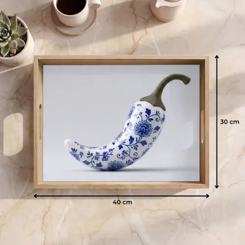 Chilipeper - Keramiek - Blauw Dienblad Rechthoek middel -USP_Formaat