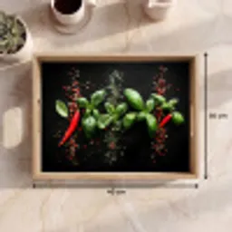 Chilipepers - Basilicum - Blaadjes - Rood Dienblad Rechthoek middel -USP_Formaat