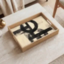 Cirkels - Balken - Zwart - Abstract Dienblad Rechthoek middel -sfeer1
