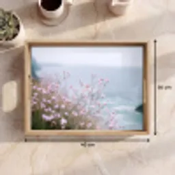 Klif - Bloemen - Zee - Roze Dienblad Rechthoek middel -USP_Formaat