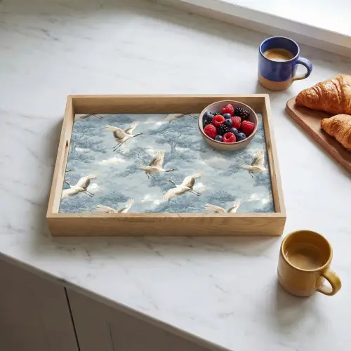 Wolken - Kraanvogels - Blauw Dienblad Rechthoek middel 911 -sfeer2
