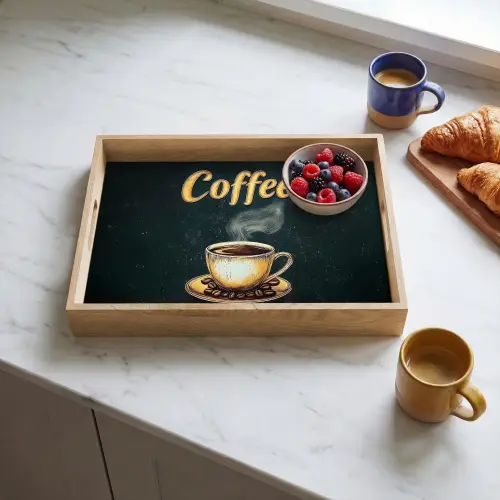 Koffie - Schotel - Koffiebonen - Retro Dienblad Rechthoek middel -sfeer2