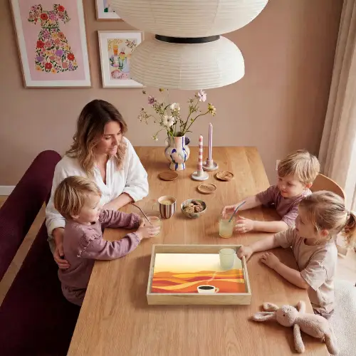 Koffie - Landschap - Oranje - Koffiebonen Dienblad Rechthoek middel -sfeer4