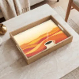 Koffie - Landschap - Oranje - Koffiebonen Dienblad Rechthoek middel -sfeer1