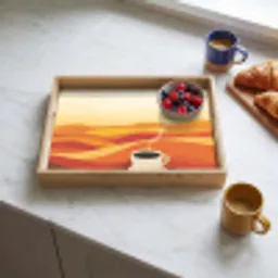 Koffie - Landschap - Oranje - Koffiebonen Dienblad Rechthoek middel -sfeer2