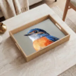 Kleurrijk - Vogeltje - Veren - Blauw Dienblad Rechthoek middel -sfeer1