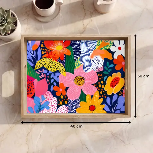 Kleurrijk - Bloemen - Abstract - Stippen Dienblad Rechthoek middel -USP_Formaat