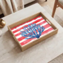 Koraal - Verfstructuur - Rood - Blauw Dienblad Rechthoek middel -sfeer1
