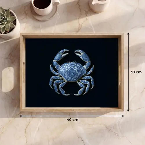 Krab - Delfts blauw - Dieren Dienblad Rechthoek middel -USP_Formaat