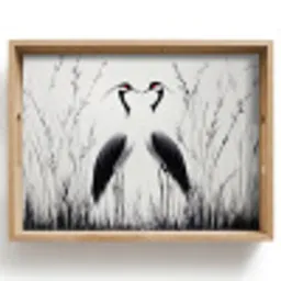 Kraanvogels - Gras - Hartvorm - Zwart Dienblad Rechthoek middel -z3d_shopping