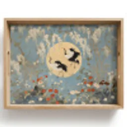 Kraanvogels - Maan - Bloemen - Blauw Dienblad Rechthoek middel -z3d_shopping