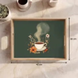 Kop - Bloemen - Groen - Koffie Dienblad Rechthoek middel -USP_Formaat