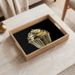 Cupcake - Eten - Goud - Zwart Dienblad Rechthoek middel -sfeer1