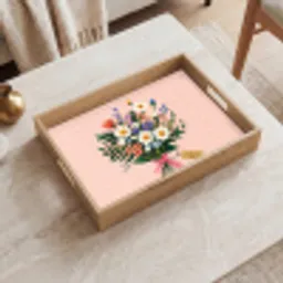 Margrieten - Boeket - Strikje - Roze Dienblad Rechthoek middel -sfeer1