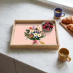 Margrieten - Boeket - Strikje - Roze Dienblad Rechthoek middel -sfeer2