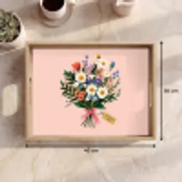Margrieten - Boeket - Strikje - Roze Dienblad Rechthoek middel -USP_Formaat
