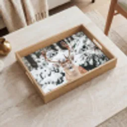 Hert - Sneeuw - Winter - Bos - Dieren Dienblad Rechthoek middel -sfeer1