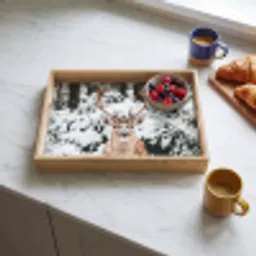 Hert - Sneeuw - Winter - Bos - Dieren Dienblad Rechthoek middel -sfeer2