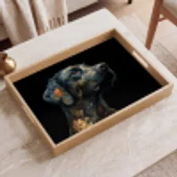 Hond - Zwart - Bloemen Dienblad Rechthoek middel -sfeer1