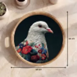 Duif - Bloemen - Wit - Zwart Dienblad Rond middel -USP_Formaat
