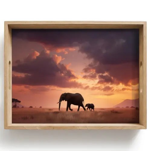 Olifanten - Grasland - Zonsondergang Dienblad Rechthoek middel -z3d_shopping