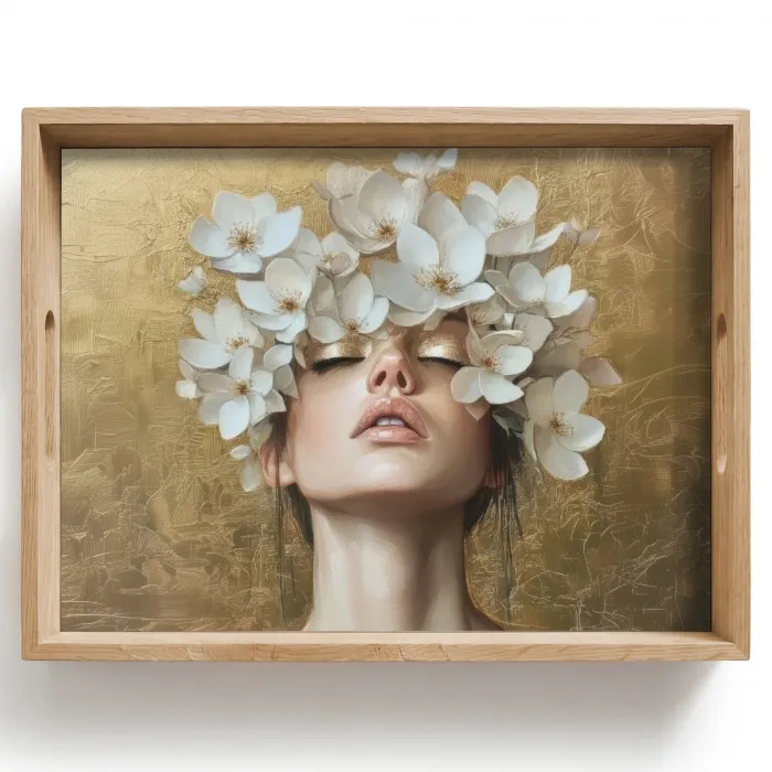 Gezicht - Bloemen - Goud - Abstract Dienblad Rechthoek middel -z3d_shopping