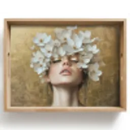 Gezicht - Bloemen - Goud - Abstract Dienblad Rechthoek middel -z3d_shopping