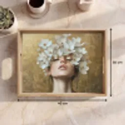 Gezicht - Bloemen - Goud - Abstract Dienblad Rechthoek middel -USP_Formaat
