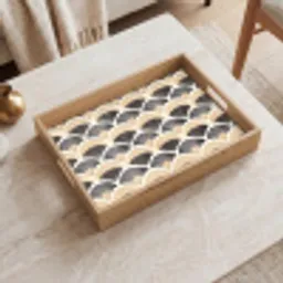 Waaier - Patroon - Zwart - Beige Dienblad Rechthoek middel 911 -sfeer1
